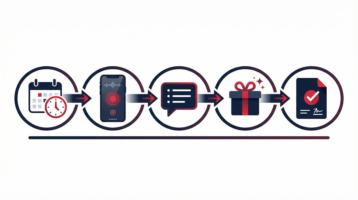 5-step process infographic for collecting video testimonials from customers